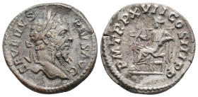 SEPTIMIUS SEVERUS (193-211). Denarius. Rome.
Obv: SEVERVS PIVS AVG.
Laureate head right.
Rev: P M TR P XVII COS III P P.
Salus seated left on throne, ...