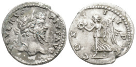 SEPTIMIUS SEVERUS (AD 193 - 211). Denarius. Laodicea (AD 202).
Obv: SEVERVS PIVS AVG. Laureate head right.
Rev: COS III PP. Victory advancing left, ho...