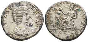 CAPPADOCIA, Caesaraea-Eusebia. Julia Domna. Augusta, AD 193-217. AR Tridrachm. Dated RY 17 (AD 209).
Obv: Draped bust right.
Rev: Female(?) figure s...
