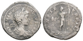 CARACALLA (198-217). Denarius. Rome. Obv: ANTONINVS AVGVSTVS. Laureate, draped and cuirassed bust right. Rev: PONTIF TR P III. Sol standing facing, he...