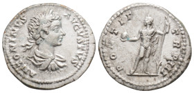 CARACALLA (198-217). Denarius. Rome. Obv: ANTONINVS AVGVSTVS. Laureate, draped and cuirassed bust right. Rev: PONTIF TR P III. Sol standing facing, he...