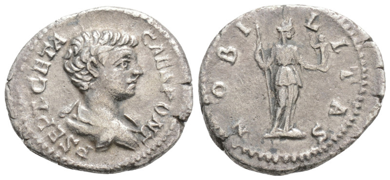 GETA (Caesar, 198-209). Denarius. Rome.
Obv: P SEPT GETA CAES PONT. Bareheaded a...