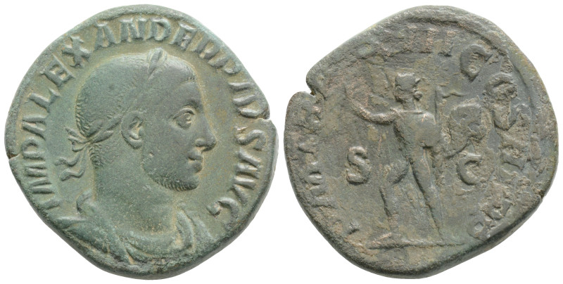 SEVERUS ALEXANDER (222-235). Sestertius. Rome.
Obv: IMP ALEXANDER PIVS AVG. Laur...