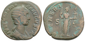 JULIA MAMAEA (Augusta, 222-235). Sestertius. Rome.
Obv: IVLIA MAMAEA AVGVSTA.
Diademed and draped bust right.
Rev: VENERI FELICI / S - C.
Venus standi...