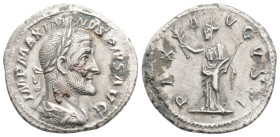 MAXIMINUS THRAX (235-238). Denarius. Rome.
Obv: IMP MAXIMINVS PIVS AVG. Laureate, draped and cuirassed bust right.
Rev: PAX AVGVSTI. Pax standing left...