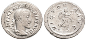 MAXIMINUS THRAX (235-238). Denarius. Rome.
Obv: IMP MAXIMINVS PIVS AVG. Laureate, draped and cuirassed bust right.
Rev: VICTORIA AVG. Victory advancin...