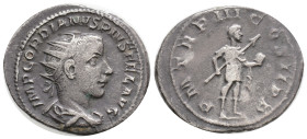 GORDIAN III (238-244). Antoninianus. Rome.
Obv: IMP GORDIANVS PIVS FEL AVG. Radiate, draped and cuirassed bust right.
Rev: P M TR P IIII COS II P P. G...