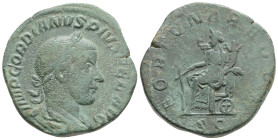 GORDIAN III (238-244). Sestertius. Rome.
Obv: IMP GORDIANVS PIVS FEL AVG. Laureate, draped and cuirassed bust right.
Rev: FORTVNA REDVX / S C. Fortuna...