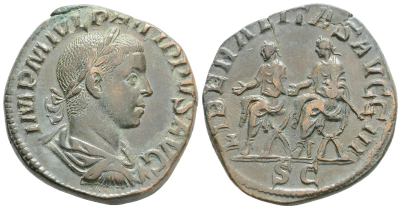 PHILIP II (247-249). Sestertius. Rome.
Obv: IMP M IVL PHILIPPVS AVG.Laureate, dr...