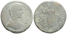 Pisidia, Antiochia. Julia Domna. Augusta, A.D. 193-217. Æ (33 mm, 24.5 g ) Draped bust of Julia Domna right / S R across field, Mên standing right, ho...