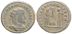 MAXIMIANUS HERCULIUS (286-305). Radiatus. Cyzicus.
Obv: IMP C M A MAXIMIANVS P F AVG. Radiate, draped and cuirassed bust right.
Rev: CONCORDIA MILITVM...