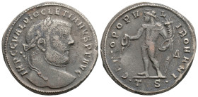 DIOCLETIAN (284-305). Follis. Thessalonica.
Obv: IMP C C VAL DIOCLETIANVS P F AVG. Laureate head right.
Rev: GENIO POPVLI ROMANI / TSA. Genius standin...