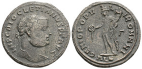 DIOCLETIAN (284-305). Follis. Alexandria.
Obv: IMP C DIOCLETIANVS P F AVG.
Laureate head right.
Rev: GENIO POPVLI ROMANI / ALE.
Genius standing left w...
