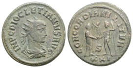 DIOCLETIAN (284-305). Antoninianus. Antioch.
Obv: IMP DIOCLETIANVS AVG.
Radiate, draped and cuirassed bust right.
Rev: CONCORDIA MILITVM / Γ / XXI.
Di...