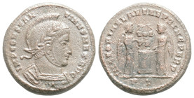 CONSTANTINE I 'THE GREAT' (307/10-337). Follis. Arelate.
Obv: IMP CONSTANTINVS AVG.
Laureate, helmeted and cuirassed bust right.
Rev: VICTORIAE LAETAE...