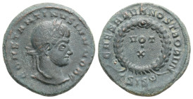 CONSTANTINE II (Caesar, 316-337). Follis. Siscia.
Obv: CONSTANTINVS IVN NOB C.
Laureate head right.
Rev: CAESARVM NOSTRORVM / ΓSIS (star).
VOT / X in ...