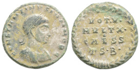 CONSTANTINE II (Caesar, 316-337). Follis. Thessalonica.
Obv: CONSTANTINVS IVN NOB C.
Laureate and cuirassed bust right.
Rev: VOT V MVLT X CAESS / TSB....