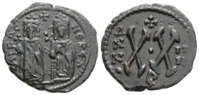 PHOCAS, with Leontia. 602-610. Half Follis. Ae.
Phocas and Leontia standing facing; cross above
Rev: Large XX;
DOC 93; MIBE 85; SB 673.
Condition: Goo...