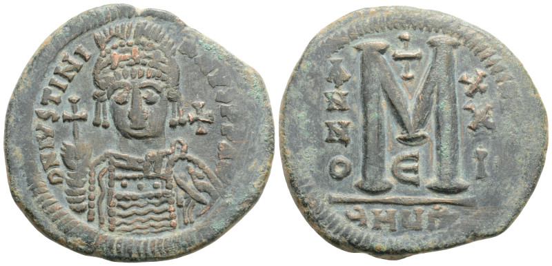JUSTINIAN I (527-565). Follis. Theoupolis (Antioch). Dated RY 21 (547/8).
Obv: D...
