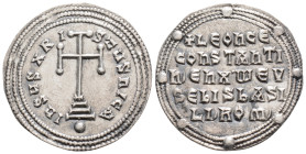 LEO VI the WISE with CONSTANTINE VII (886-912). Miliaresion. Constantinople.
Obv: IҺSЧS XRISTЧS ҺICA.
Cross potent set upon three steps; globus belo...