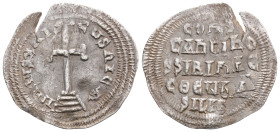 CONSTANTINE VI & IRENE (780-797). Miliaresion. Constantinople.
Obv: IҺSЧS XRISTЧS ҺICA.
Cross potent set upon three steps.
Rev: COҺS / TAҺTIҺO / S S I...