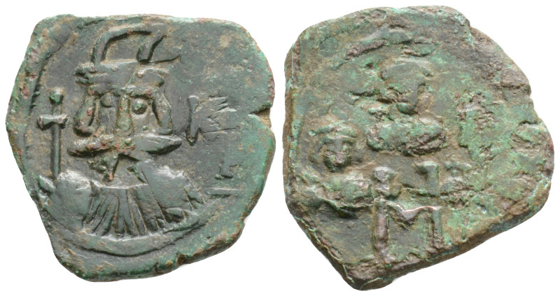 CONSTANS II with CONSTANTINE IV, HERACLIUS and TIBERIUS (641-668 AD). AE, Follis...