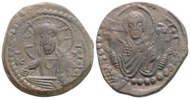 ANONYMOUS FOLLES. Class G. Attributed to Romanus IV (1068-1071). Constantinople.
Obv: IC - XC.
Facing bust of Christ Pantokrator.
Rev: MHP - ΘV.
F...