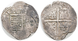 SPAIN. Philip III (1598-1621). Cob 4 Reales (16...). Toledo.
Obv: Crowned coat-of-arms; O/T/C to left.
Rev: Coat-of-arms.
KM 33.
Condition: Very fine....