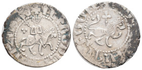 ARMENIA. Levon III (1303/5-1307). Takvorin. Sis. Obv: Levon, with head facing and holding lis-tipped sceptre, on horse prancing right; uncertain symbo...