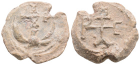 BYZANTINE LEAD SEALS. Uncertain. (Circa 7th century).
Obv: Eagle standing facing, head right .
Rev: Cruciform monogram.
Cf. BLS I 1134 (for a similar ...