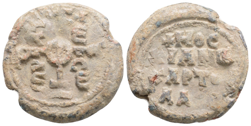BYZANTINE LEAD SEAL.
Obv: Monogram.
Rev: Legend in four lines.
Condition: See Pi...