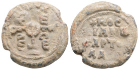 BYZANTINE LEAD SEAL.
Obv: Monogram.
Rev: Legend in four lines.
Condition: See Picture.
Weight: 8.4 g.
Diameter: 24 mm.