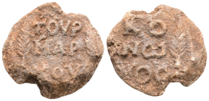 Byzantine Lead Seal (7th Century)
Obv: Legend in three lines and palm.
Rev: Lege...