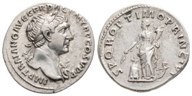 Trajan (98-117 AD). Rome. AR Denarius. 3.2 g. 19 mm.
Obv: IMP TRAIANO AVG GER DAC P M TR P COS V P P. Laureate bust right, with aegis.
Rev: SPQR OPTIM...