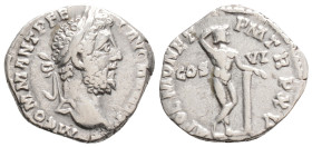 Commodus (177-192 AD). Rome. AR Denarius. 2.1 g. 17 mm.
Obv: M COMM ANT P FEL AVG BRIT P P. Laureate head right.
Rev: APOL MONET P M TR P XV / COS - V...
