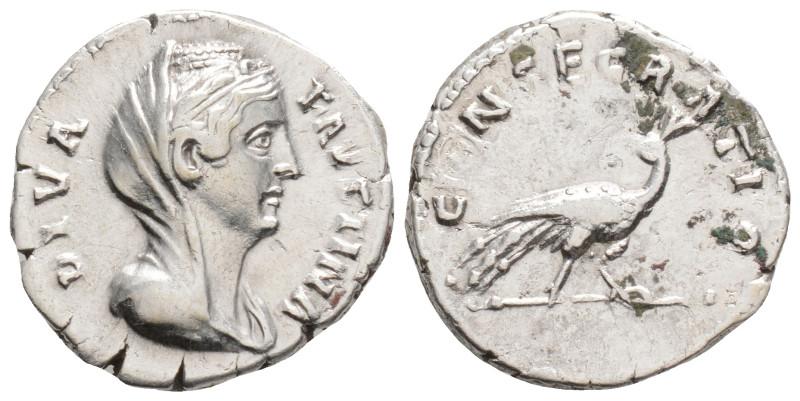 Diva Faustina I (Died 140/1 AD) Rome. AR Denarius. 3.18 g. 20 mm.
Obv: DIVA FAVS...