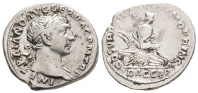 Trajan (98-117 AD). Rome.AR Denarius. 3.4 g. 19 mm.
Obv: IMP TRAIANO AVG GER DAC P M TR P. Laureate bust right, with slight drapery.
Rev: COS V P P S ...