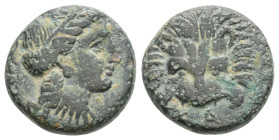 IONIA. Samos. (Circa 310-290 BC). Aristomachos, magistrate. Ae. 2.6 g. 13 mm.
Obv: Diademed head of Apollo right.
Rev: APIΣΤΟΜΑΧΟΣ. Lion's head facing...