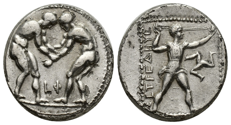 Pamphylia, Aspendos (c.380-325 B.C.), Silver Stater, (22mm, 10.45 g). Two wrestl...