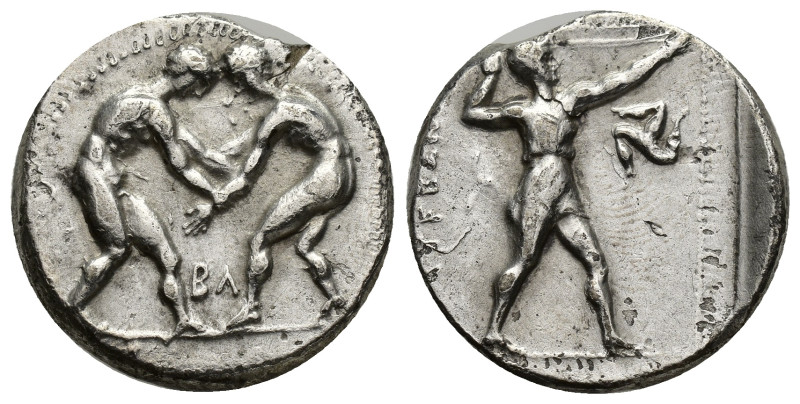 PAMPHYLIA. Aspendus. Ca. 380-325 BC. AR stater (23mm, 10.47). Two wrestlers grap...
