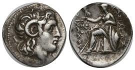 KINGS OF THRACE. Lysimachos, 305-281 BC. Drachm (Silver, 19mm, 4.19 g), Ephesos, circa 294-287. Diademed head of the deified Alexander the Great to ri...
