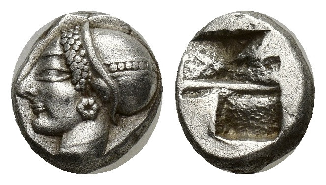 Ionia. Phokaia circa 521-478 BC. Diobol AR (8mm, 1.32 g). Archaic female head le...