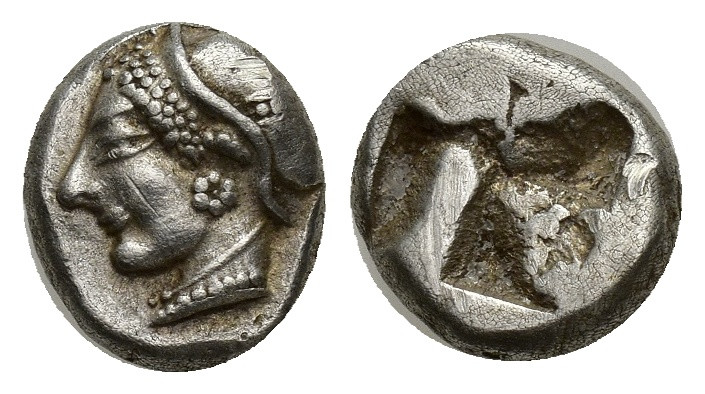 Ionia. Phokaia circa 521-478 BC. Diobol AR (9mm, 1.29 g). Archaic female head le...