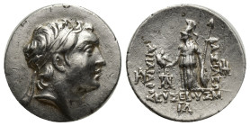 KINGS OF CAPPADOCIA. Ariarathes V Eusebes Philopator, circa 163-130 BC. Drachm (Silver, 19mm, 4.13 g), Eusebeia-Mazaca, year ΓΛ (33) = 131-130. Diadem...