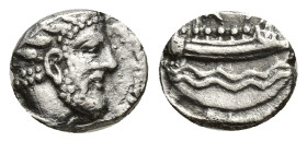 Phoenicia. Arados. AR Obol (8mm, 0.81 g), c. 380-350 BC. Obv. Laureate head of Ba'al-Arwad to right. Rev. Galley to left.
