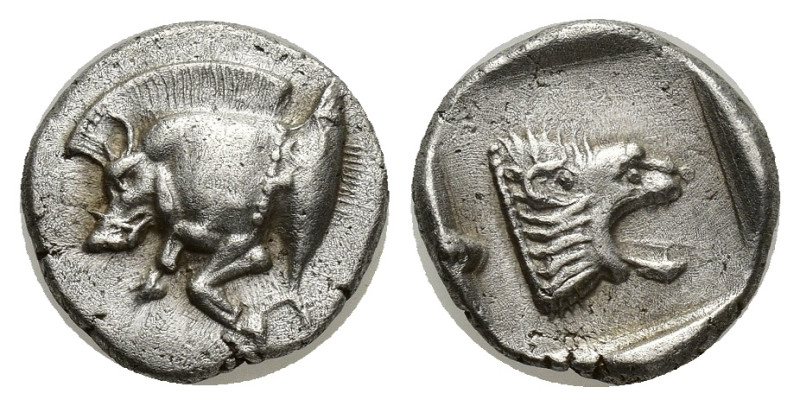 Mysia, Kyzikos. Ca. 525-475 B.C. AR diobol (12mm, 1.28 g). Protome of boar left;...