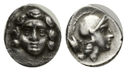 Pisidia, Selge. AR Obol. (10mm, 0.97 g) 3rd Century BC. Facing head of Gorgoneion. Helmeted head of Athena right, astragal behind.