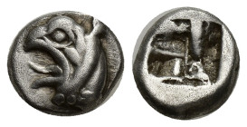 IONIA. Phokaia (c. 521-478 BC) AR Triobol (9mm, 1.58 g) Head of a griffin to left, with pointed ears and open jaws Rev: Quadripartite incuse square wi...