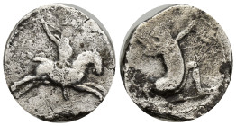 CARIA. Achaemenid Period. Circa 350-341 BC. AR Tetradrachm (23mm, 12.95 g). Satrap on horseback right, thrusting with spear. / Persian king or hero in...