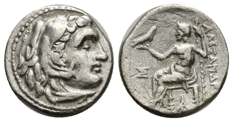 Kingdom of Macedon. Drachm. (16mm, 3.71 g) Anv.: Head of Herakles to right, wear...